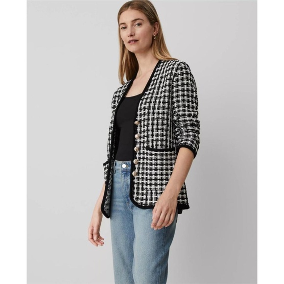 Ann Taylor Tweed Stitch V- Neck Blazer NEW - Picture 1 of 10